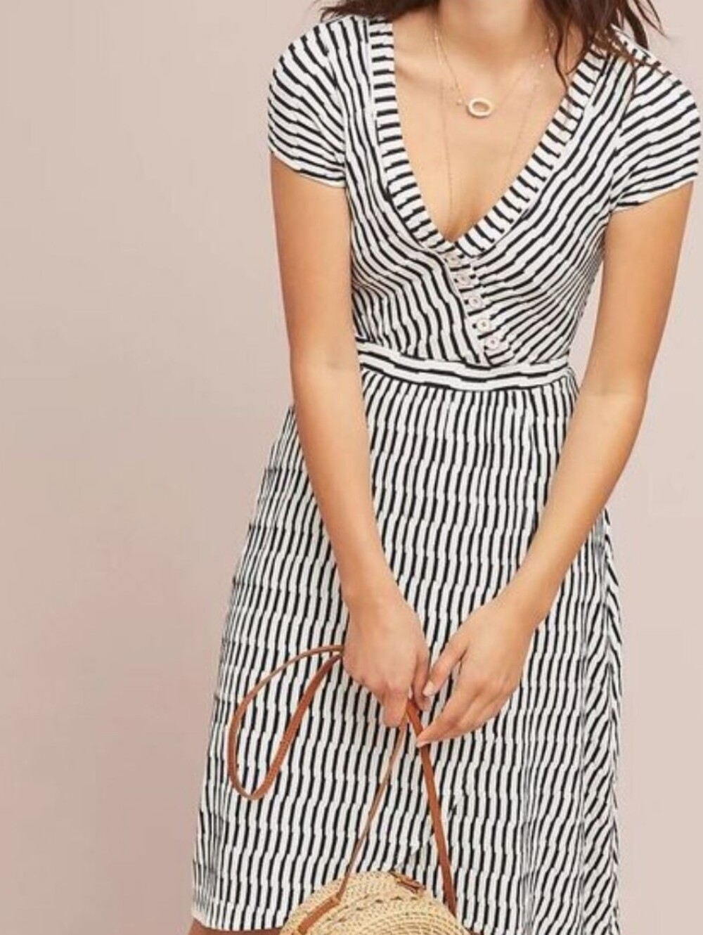 Anthropologie Maeve Dress Paladino Textured Henley Black & White Stripe SzS
